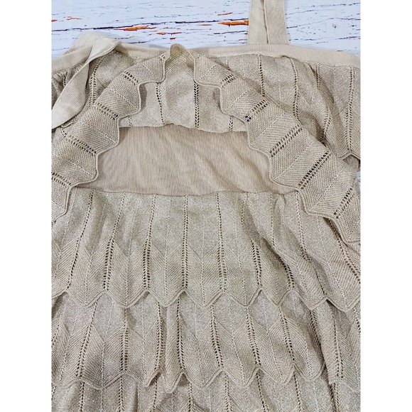 Gold Flapper Style Tank Womens Knit Shimmer Chevron Adjustable Straps Roaring 20 - Picture 8 of 8